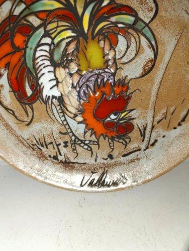 belle assiette à decor de coq signée vallauris en bon etat
