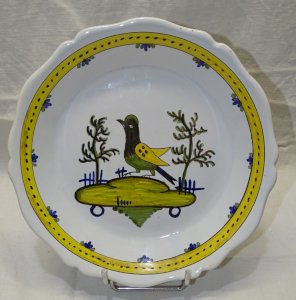 -BELLE ASSIETTE DECOR 1 OISEAU NOIR et JAUNE XXe  COLLECTION déco Vitrine   D