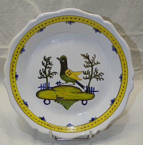 -BELLE ASSIETTE DECOR 1 OISEAU NOIR et JAUNE XXe  COLLECTION déco Vitrine   D