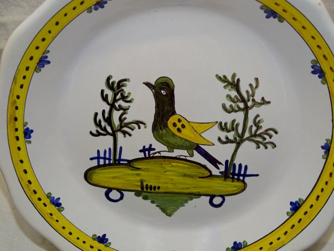 -BELLE ASSIETTE DECOR 1 OISEAU NOIR et JAUNE XXe  COLLECTION déco Vitrine   D