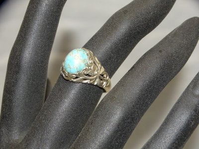 BEAUTIFUL STERLING SILVER RING 925° & 1 BLUE PORCELAIN STONE SIZE 54 ANTIQUE JEWEL D