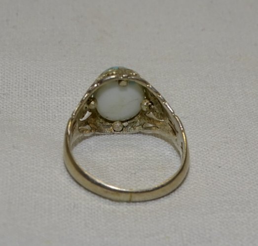 -  BELLE BAGUE ARGENT 925° & 1 PIERRE PORCELAINE BLEUE TAILLE 54 BIJOU ANCIEN  D