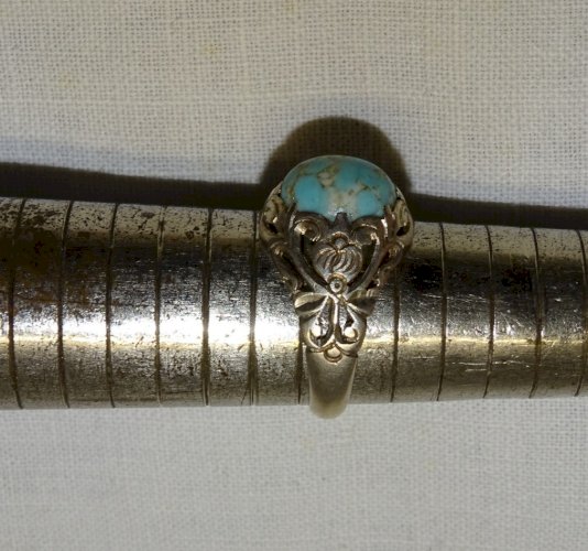 -  BELLE BAGUE ARGENT 925° & 1 PIERRE PORCELAINE BLEUE TAILLE 54 BIJOU ANCIEN  D