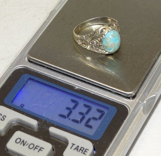 -  BELLE BAGUE ARGENT 925° & 1 PIERRE PORCELAINE BLEUE TAILLE 54 BIJOU ANCIEN  D