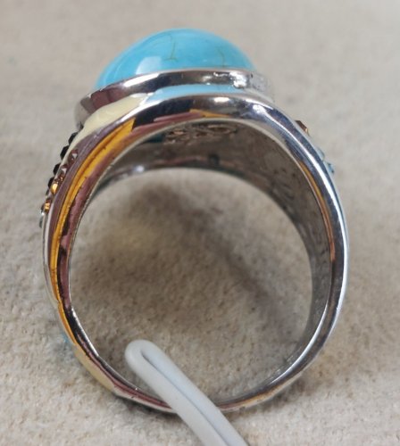 Belle bague, pierre, strass et émail, en argent massif, Sigal ^