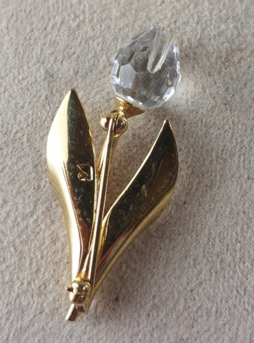 Belle broche tulipe, en cristal et métal doré, Swarovski ^