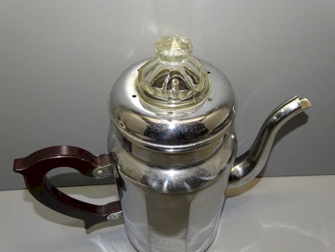 -BELLE CAFETIERE CUIVRE Chromé MENESA 2 POIGNEE BAKELITE ART DECO COLLECTION  D