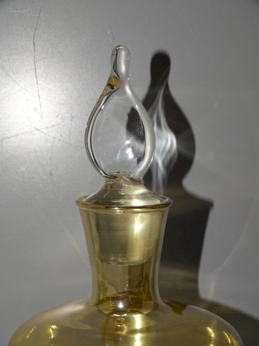 -BELLE CARAFE VERRE Irisé Orangé  Cristallerie VANNES LE CHÂTEL BOUCHON FLAMME D