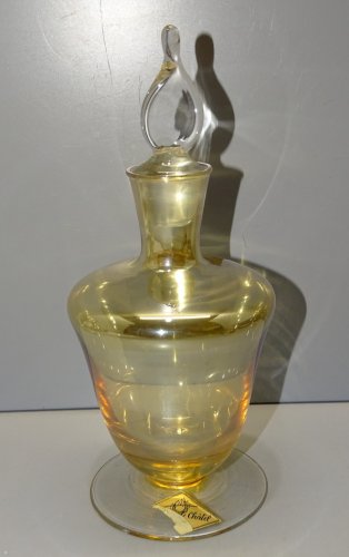 -BELLE CARAFE VERRE Irisé Orangé  Cristallerie VANNES LE CHÂTEL BOUCHON FLAMME D