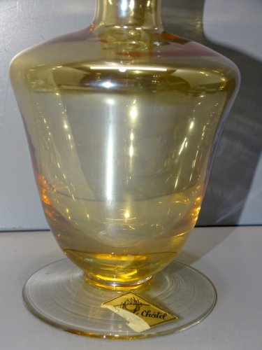 -BELLE CARAFE VERRE Irisé Orangé  Cristallerie VANNES LE CHÂTEL BOUCHON FLAMME D