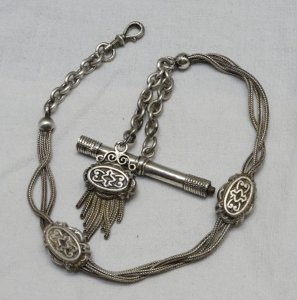 - BEAUTIFUL SILVER POCKET WATCH CHAIN Boar Stamp FIXED Key D