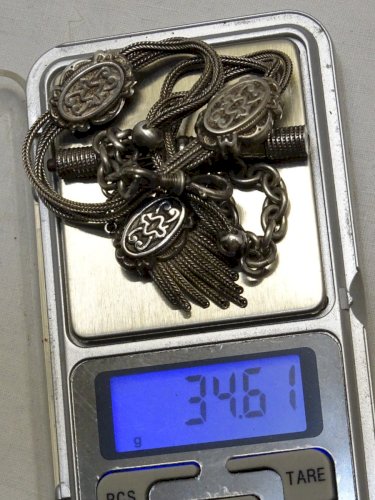 -BELLE CHAINE DE MONTRE A GOUSSET EN ARGENT Poinçon Sanglier Clé FIXE     D