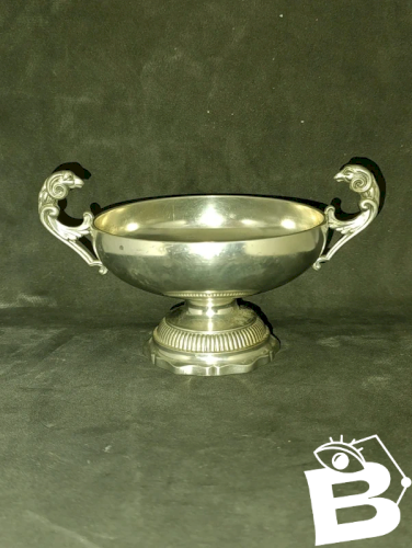 belle coupe bourguignonne ancienne en etain anse decor belier en bon etat