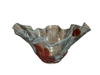 beautiful blue bubbled glass salad bowl with artisanal drip design signed