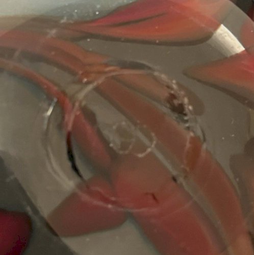 belle Coupe saladier  en verre bullé bleu à coulures artisanal verrerie signé