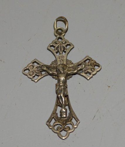 -BELLE CROIX ARGENT poinçon TETE SANGLIER JESUS CHRIST RELIGION PENDENTIF   D