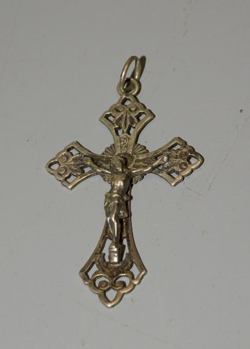 -BELLE CROIX ARGENT poinçon TETE SANGLIER JESUS CHRIST RELIGION PENDENTIF   D