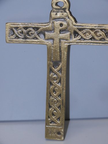 -BELLE CROIX CRUCIFIX STYLE MEDIEVAL BRONZE EMAIL Signé Dominique PIECHAUD    D