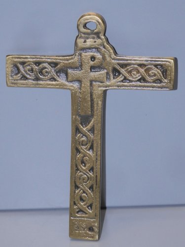 -BELLE CROIX CRUCIFIX STYLE MEDIEVAL BRONZE EMAIL Signé Dominique PIECHAUD    D