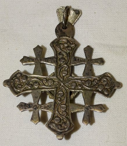 -BELLE CROIX DE JERUSALEM EN ARGENT PENDENTIF BIJOU ANCIEN  RELIGION     D