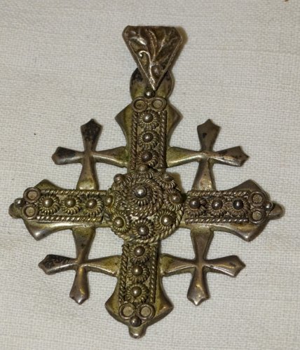 -BELLE CROIX DE JERUSALEM EN ARGENT PENDENTIF BIJOU ANCIEN  RELIGION     D