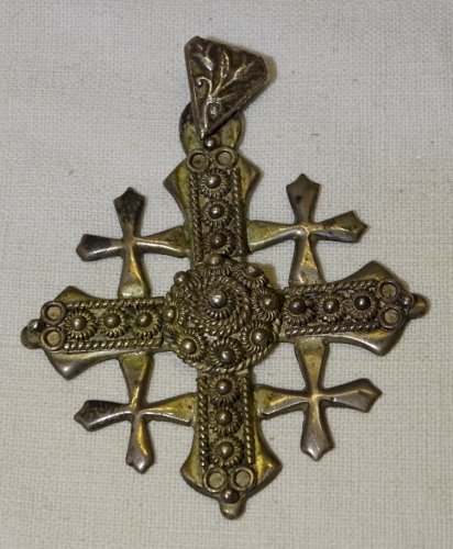 -BELLE CROIX DE JERUSALEM EN ARGENT PENDENTIF BIJOU ANCIEN  RELIGION     D
