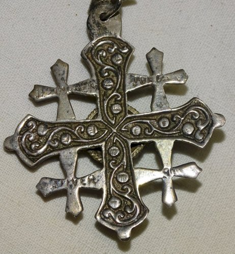 -BELLE CROIX DE JERUSALEM EN ARGENT PENDENTIF BIJOU ANCIEN  RELIGION     D