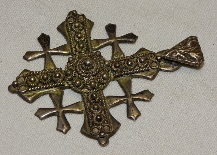 -BELLE CROIX DE JERUSALEM EN ARGENT PENDENTIF BIJOU ANCIEN  RELIGION     D