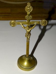 -BELLE CROIX DE VOYAGE SOUVENIR DE MISSION 18eme XVIIIe LAITON RELIGION JESUS  D