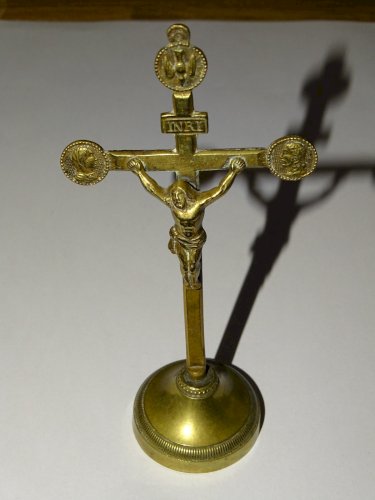 -BELLE CROIX DE VOYAGE SOUVENIR DE MISSION 18eme XVIIIe LAITON RELIGION JESUS  D