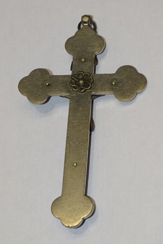 -BELLE CROIX PECTORALE NAPOLEON III BOIS & METAL Argenté COLLECTION RELIGION   D
