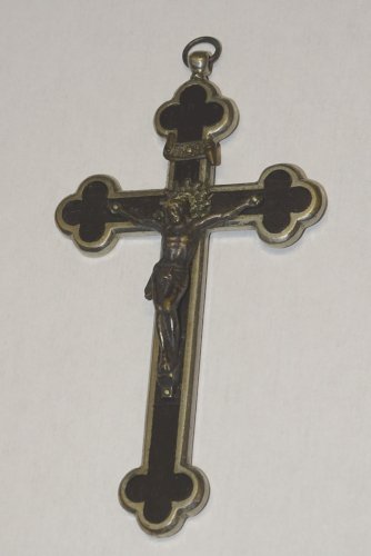 -BELLE CROIX PECTORALE NAPOLEON III BOIS & METAL Argenté COLLECTION RELIGION   D