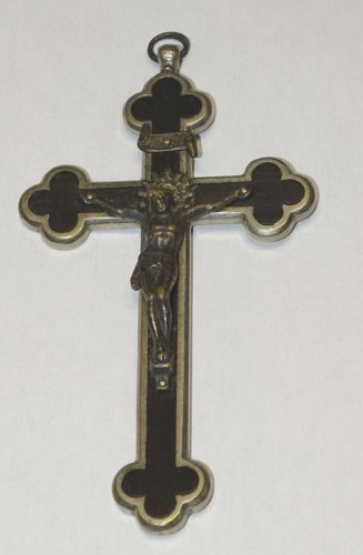 -BELLE CROIX PECTORALE NAPOLEON III BOIS & METAL Argenté COLLECTION RELIGION   D