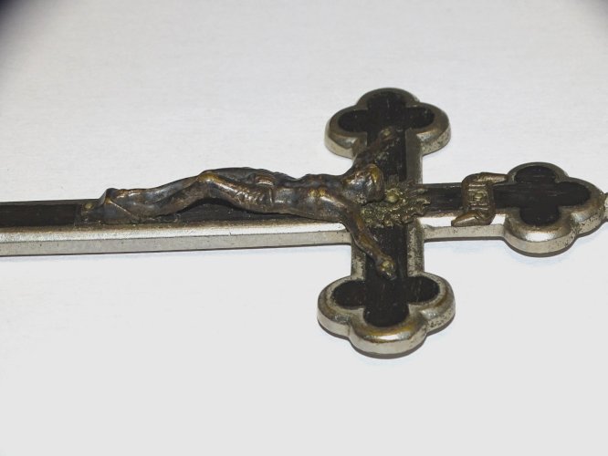 -BELLE CROIX PECTORALE NAPOLEON III BOIS & METAL Argenté COLLECTION RELIGION   D