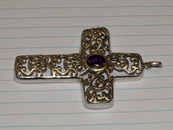 -BELLE CROIX PENDENTIF ARGENT FILI MENEGATTI ? Poinçons 925e & St ML bijou  D