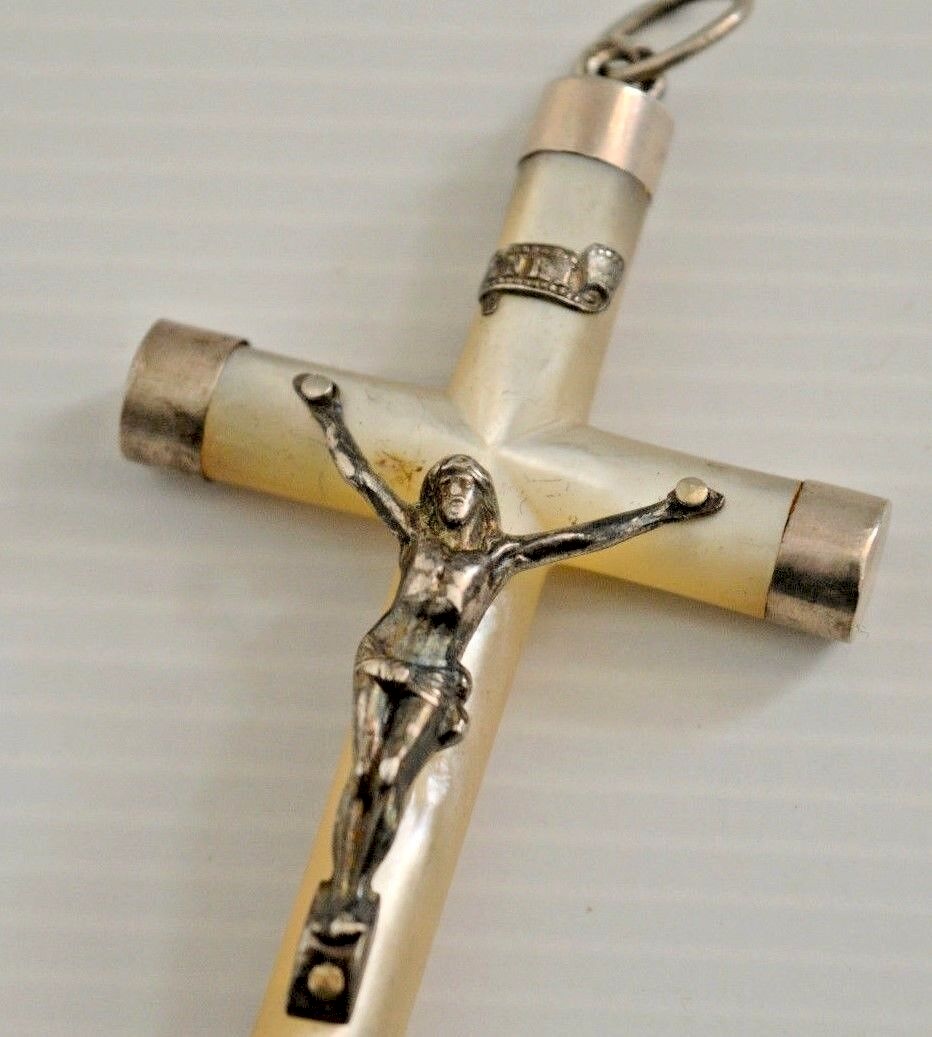 Pendentif Vintage En Nacre Et Métal Argenté - Années 70-80 - Occasion