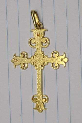 -BELLE CROIX PENDENTIF plaqué OR ETAT NEUF BIJOU ANCIEN RELIGION VITRINE   D