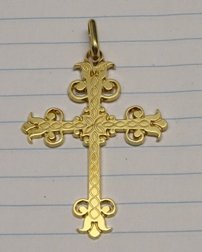 -BELLE CROIX PENDENTIF plaqué OR ETAT NEUF BIJOU ANCIEN RELIGION VITRINE   D