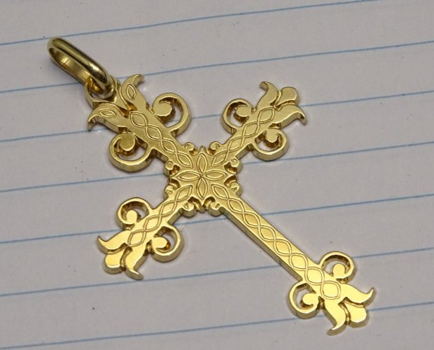 -BELLE CROIX PENDENTIF plaqué OR ETAT NEUF BIJOU ANCIEN RELIGION VITRINE   D