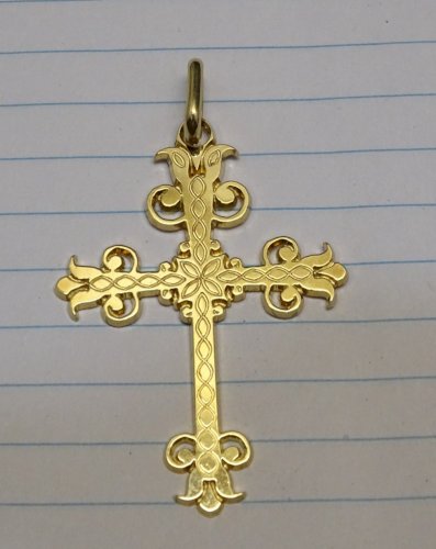 -BELLE CROIX PENDENTIF plaqué OR ETAT NEUF BIJOU ANCIEN RELIGION VITRINE   D