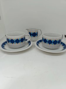 beautiful vintage set of two cups, saucers, and a milk jug porcelain Bavaria in good condition
