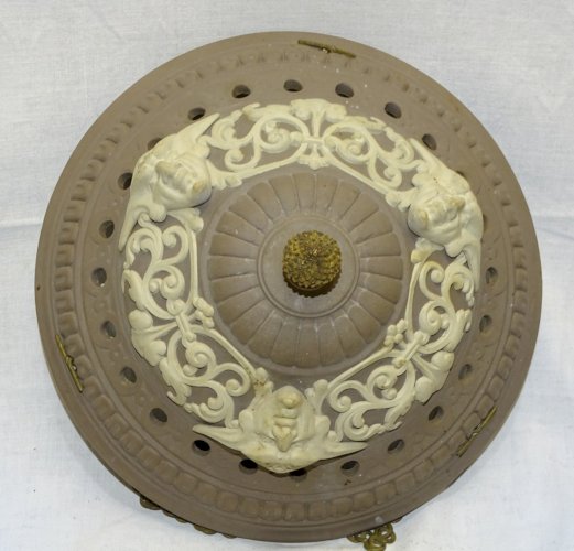 -BELLE ET RARE SUSPENSION CERAMIQUE SARREGUEMINES N°557 GLAND BRONZE AU BOUT