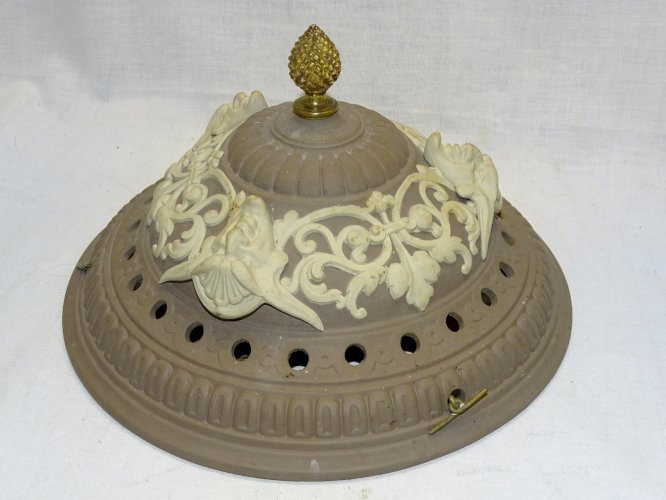 -BELLE ET RARE SUSPENSION CERAMIQUE SARREGUEMINES N°557 GLAND BRONZE AU BOUT