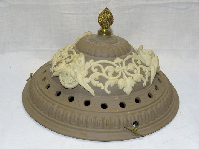 -BELLE ET RARE SUSPENSION CERAMIQUE SARREGUEMINES N°557 GLAND BRONZE AU BOUT