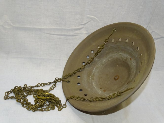 -BELLE ET RARE SUSPENSION CERAMIQUE SARREGUEMINES N°557 GLAND BRONZE AU BOUT