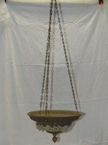 -BELLE ET RARE SUSPENSION CERAMIQUE SARREGUEMINES N°557 GLAND BRONZE AU BOUT