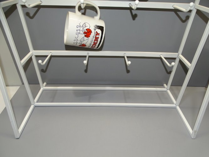 -BELLE ETAGERE MATHILDE PORTE MUGS METAL PEINT BLANC 16 CROCHETS DECO CUISINE  D