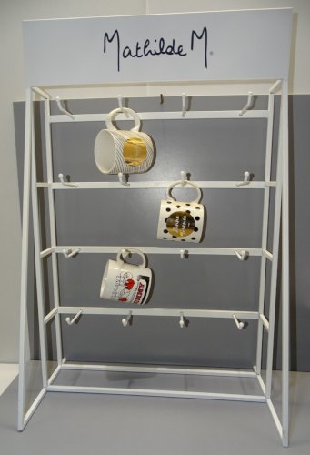 -BELLE ETAGERE MATHILDE PORTE MUGS METAL PEINT BLANC 16 CROCHETS DECO CUISINE  D