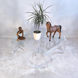 ✨✨ Belle grande table basse carrée ATHÉNA en altuglas & verre signée David Lange ✨✨