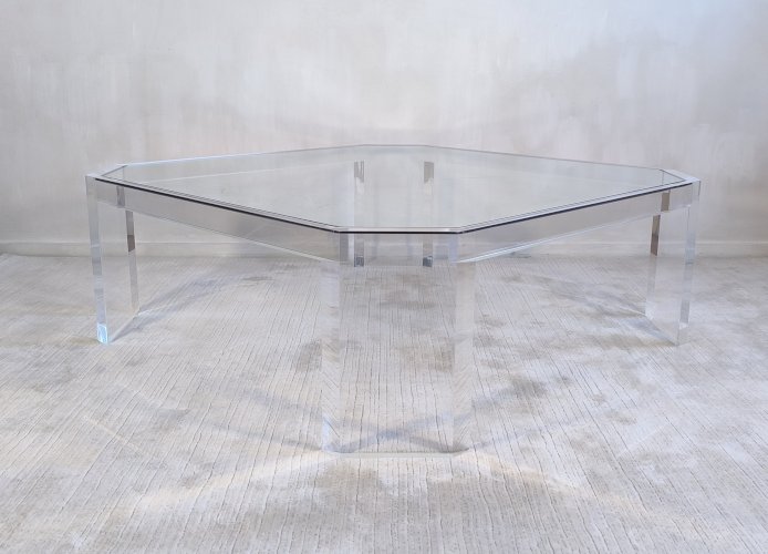 ✨✨ Belle grande table basse carrée ATHÉNA en altuglas & verre signée David Lange ✨✨